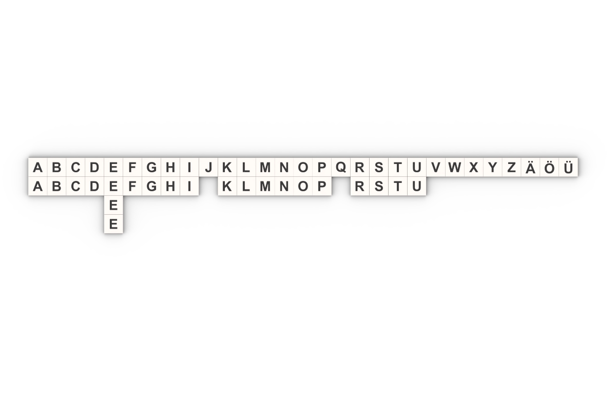 50 Fliesen 2 x 2 weiß mit Druck Buchstaben Set