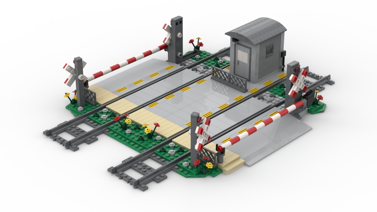 Doppelgleisiger Bahnübergang mit Häuschen