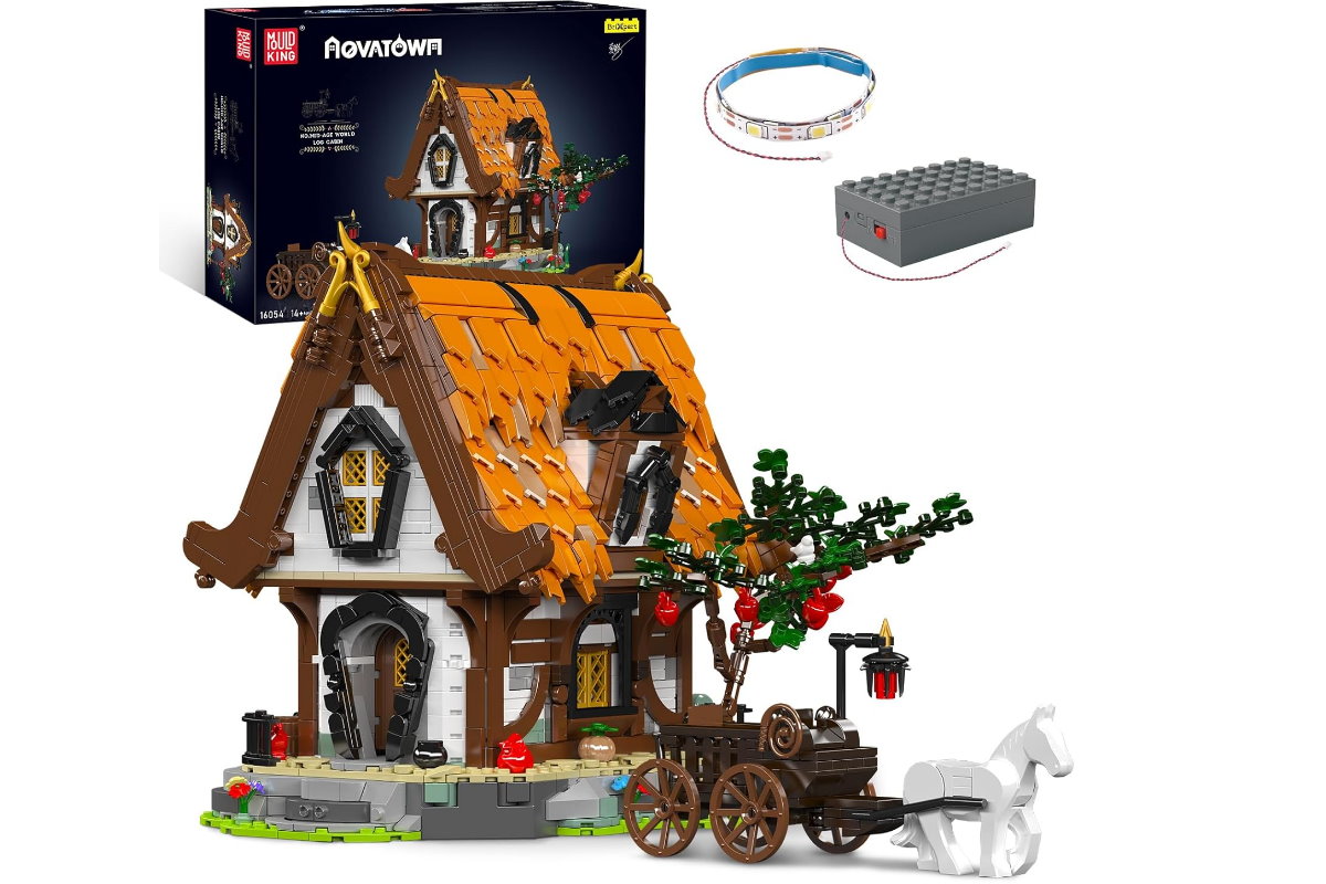 Mittelalterliches Haus mit Kutsche und LED Lichtern